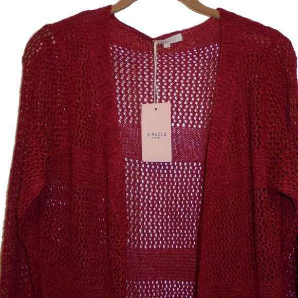 Cardigan Sweater NEW Knit dark red Duster long sleeve see-through - Picture 6 of 9